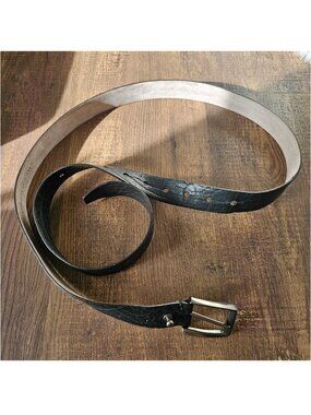 Brunello Cucinelli Gunmetal Buckle Crackled Leather Long Loop Pull Through Belt